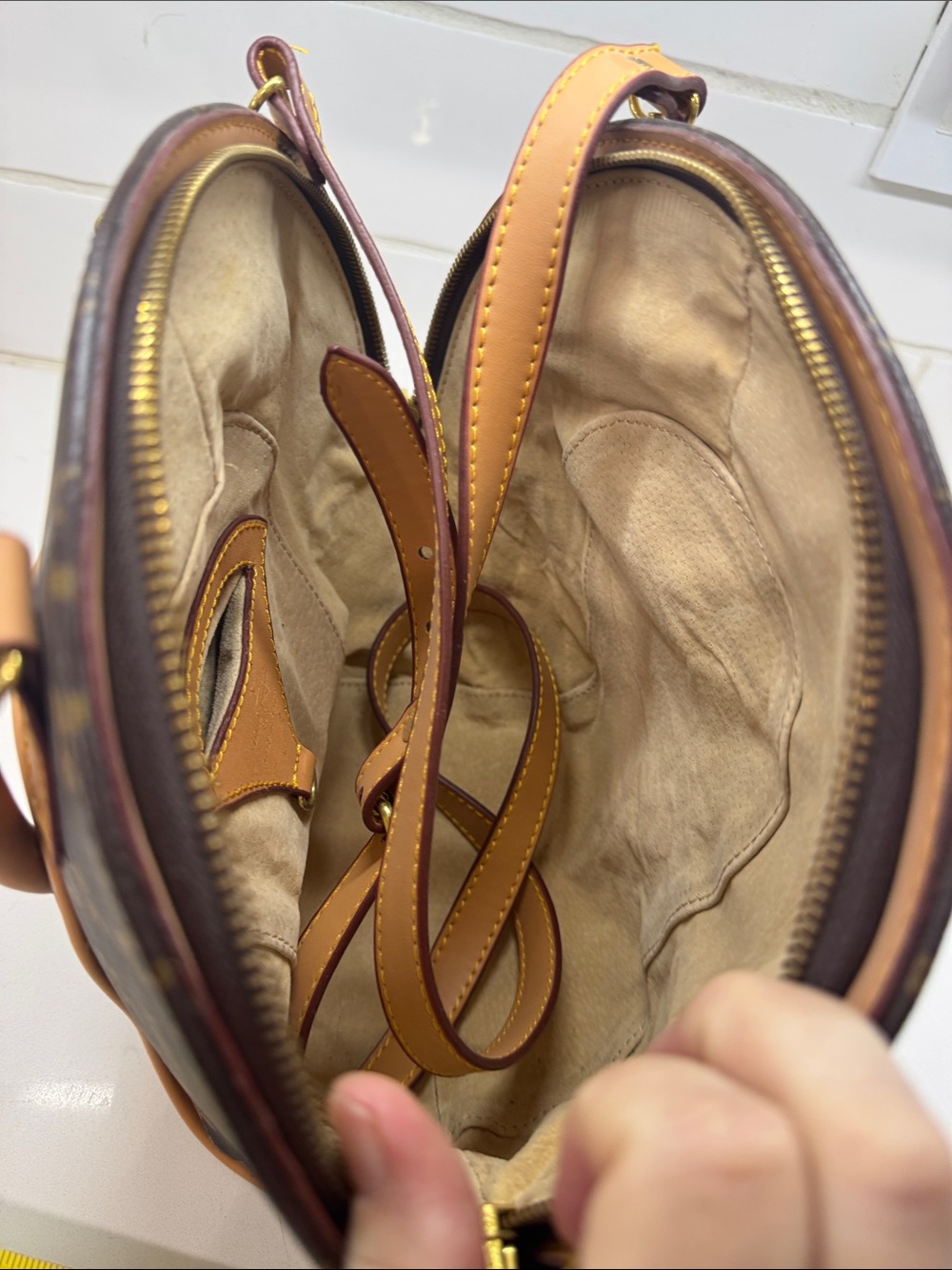 Monogram Mini Top Handle Bag in Brown and Tan - Picture 3 of 4
